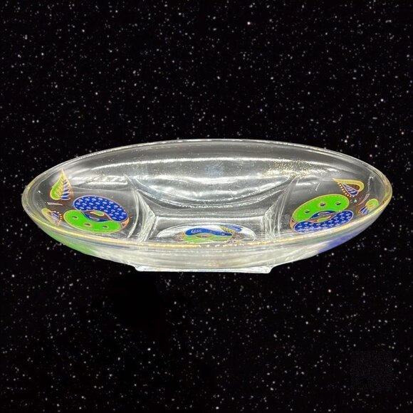George Briard Forbidden Fruit Oval Glass Tray Gold Flake Vintage 50s Art Glass - Picture 2 of 12